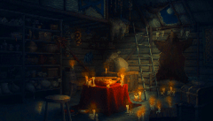 Jorwag’s Hut with Candles Lit