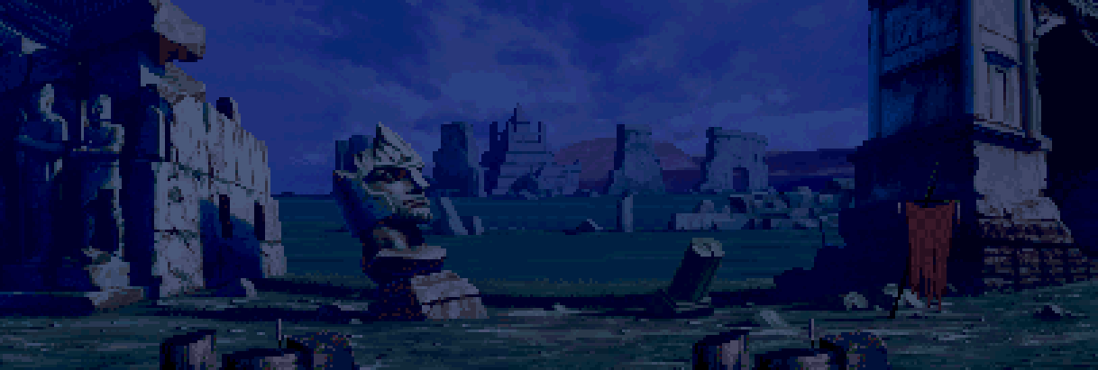 Ruined Statues at Night