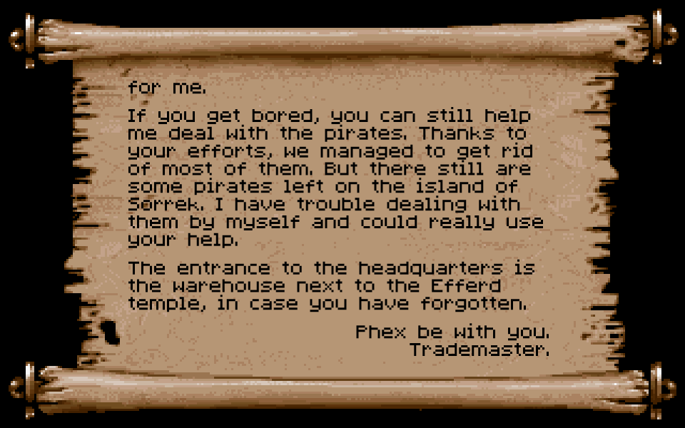 Arkania Online Game Screenshot - A letter from Trademaster
